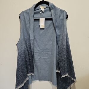 Blue Sleeveless Open Front Cardigan